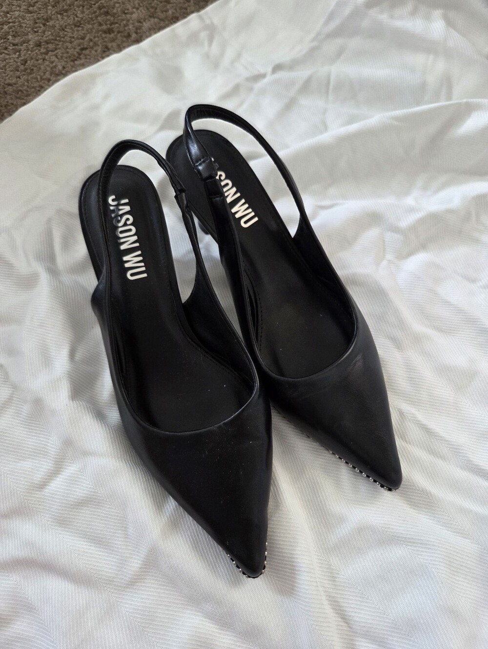Jason Wu Black Slingback Kitten Heels Pointed Toe Studded Pumps Size 9 - Picture 3 of 6